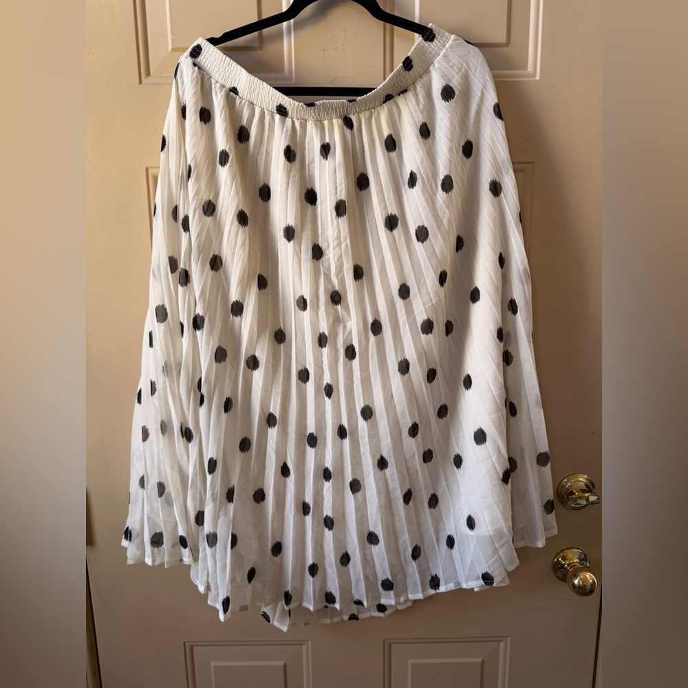 a new day White Pleated Skirt with Black Polka Dots
